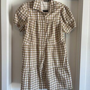 RDI Gingham Tierd, puff sleeve dress